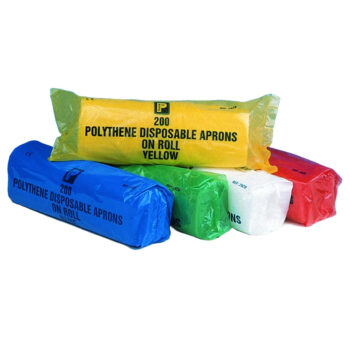 aprr polythene aprons roll available in white blue yellow green red