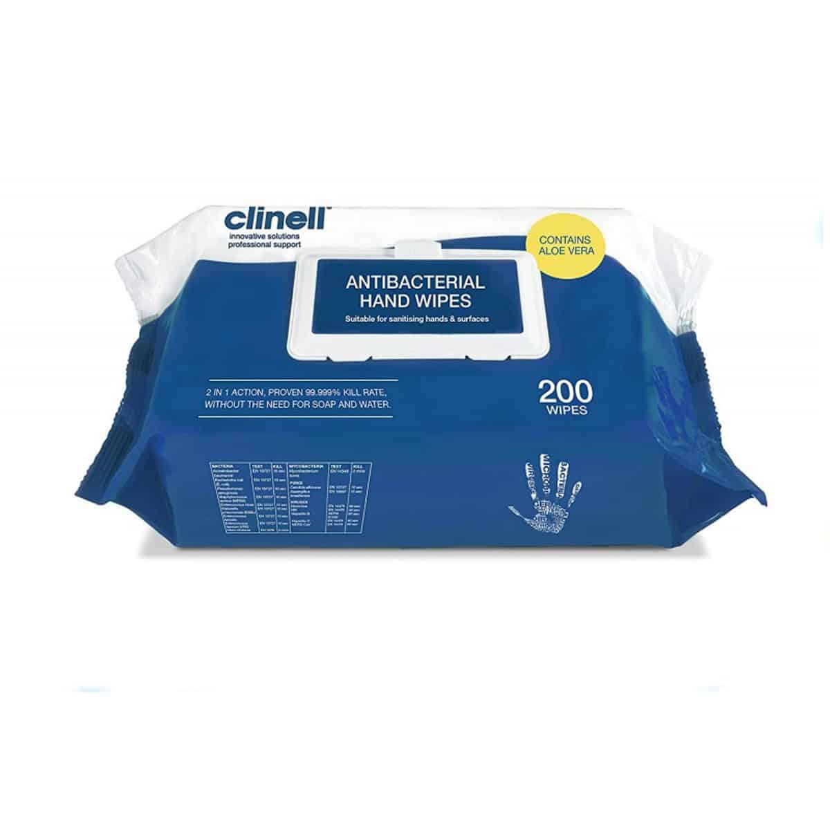 clinaw200 clinell antibacterial hand wipes 1 x pack 200
