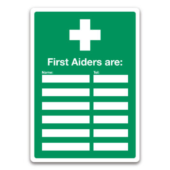 scs3010 first aiders sign